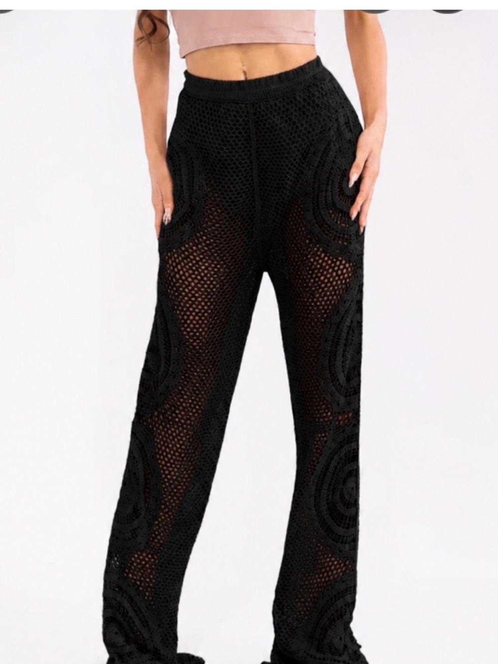 Women’s Black Crochet Wide Leg Pants